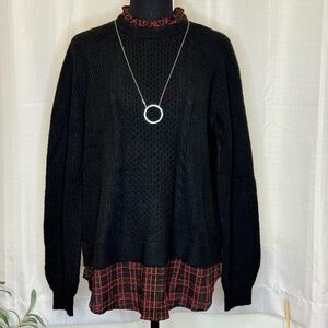 Loft Plaid Layered Mixed Media Cable Sweater Medium